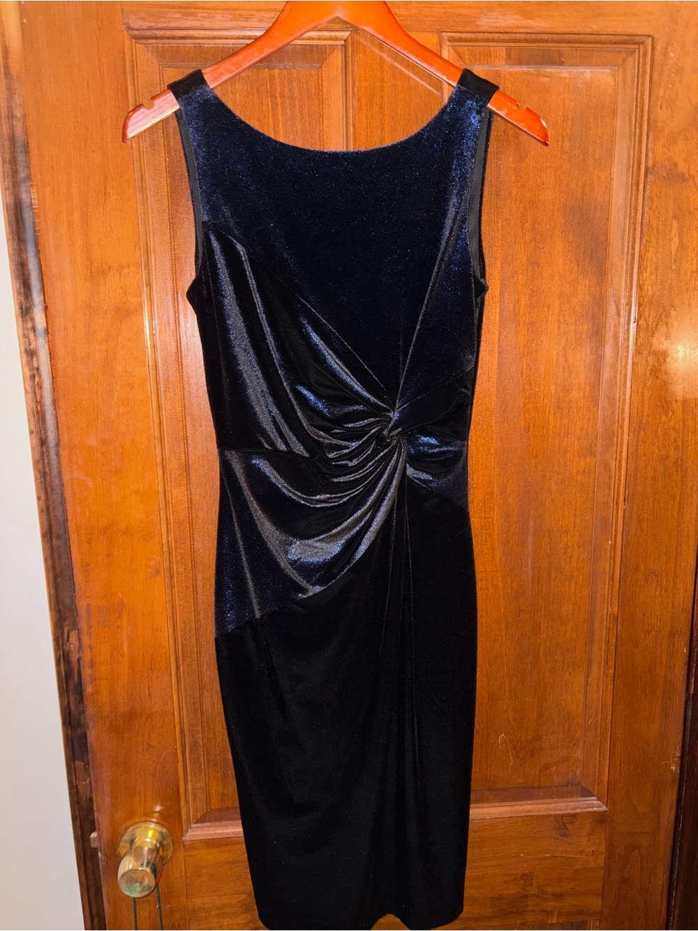 Calvin Klein Navy Sleeveless Twist-Front Velvet Midi Dress